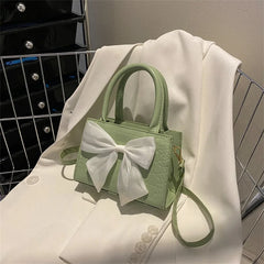 Women Shoulder Bag Bow Crossbody Leather Handbag Solid Zipper