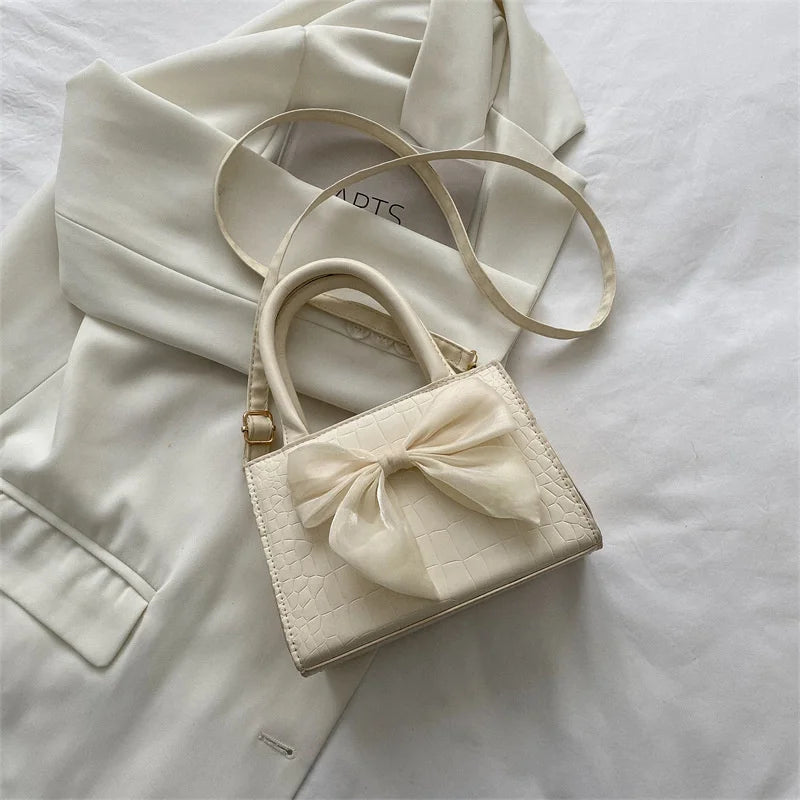 Women Shoulder Bag Bow Crossbody Leather Handbag Solid Zipper