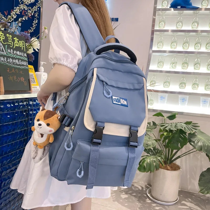 Nylon Casual Contrast Backpack Large Capacity Bags Unisex