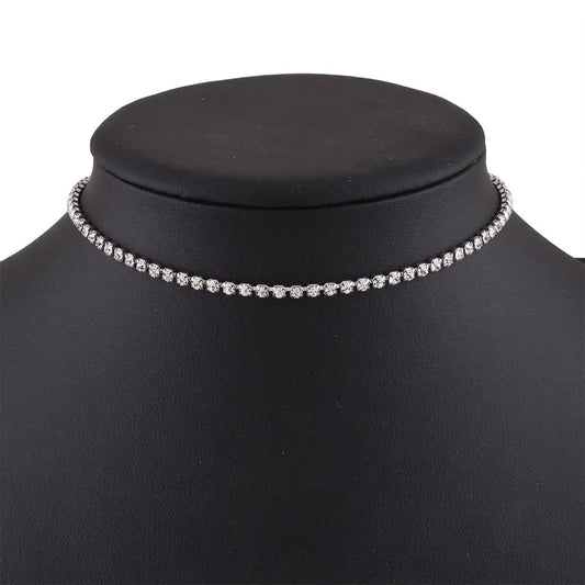 Rhinestone Crystal Choker Necklace Wedding Party Silver Chain Jewelry