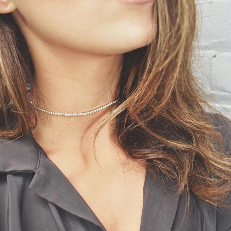 Rhinestone Crystal Choker Necklace Wedding Party Silver Chain Jewelry