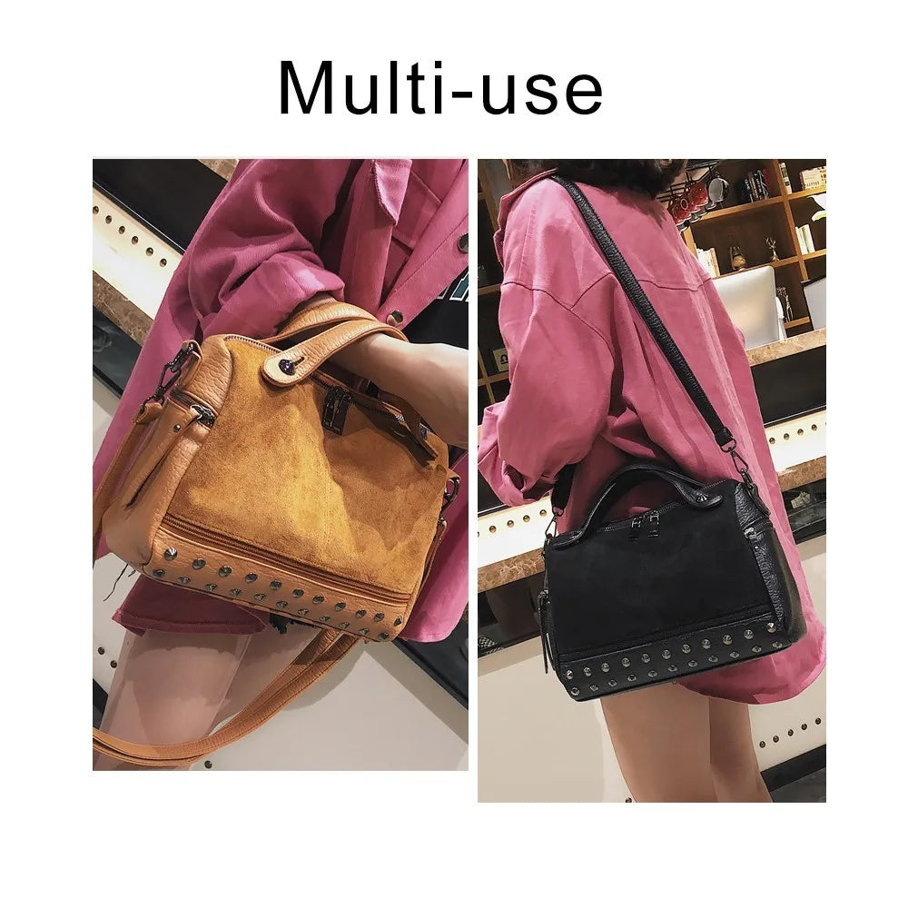 TTOU Women Suede Rivet Handbags Vintage Large Capacity Shopping Bag