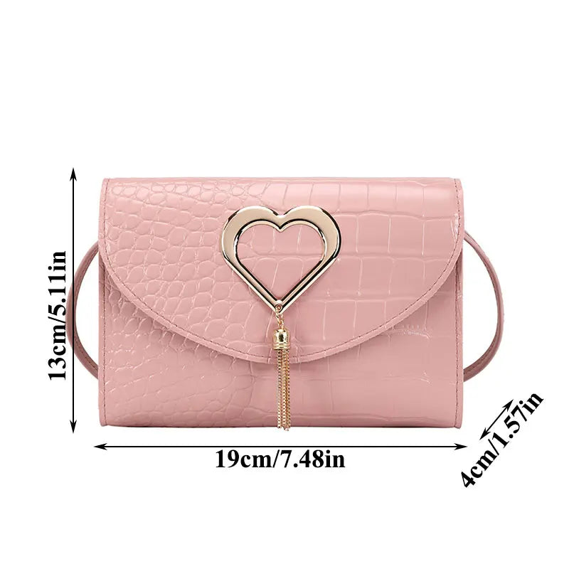 Tassel Heart Mini Shoulder Bag for Women Girls Purses Handbags
