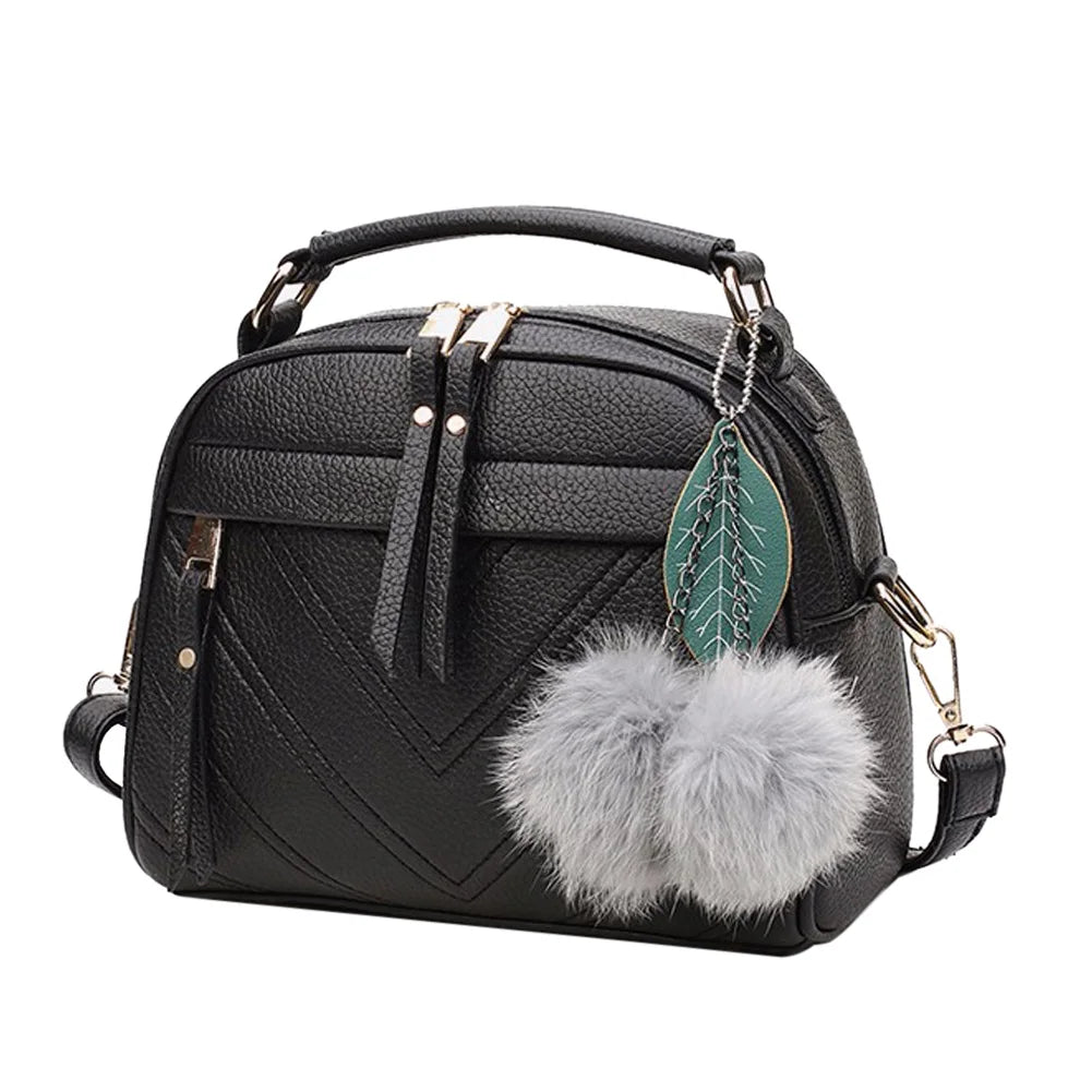 Tassel Messenger Shoulder Bag Women Girl PU Leather Handbag Lady Boston Hairball