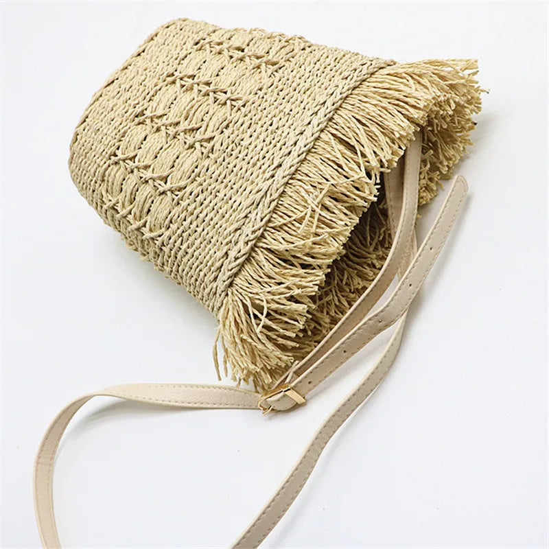 Tassel Paper Straw Bag Shoulder Crossbody Handbag