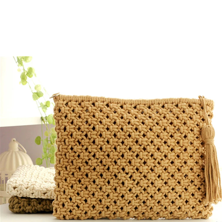 Tassel Straw Beach Bag Vintage Woven Shoulder Bag Raffia Circle Rattan Bags Bohe