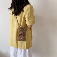 Tassels Straw Rope Messenger Bag for Women Hollow Out Crossbody Phone Purse