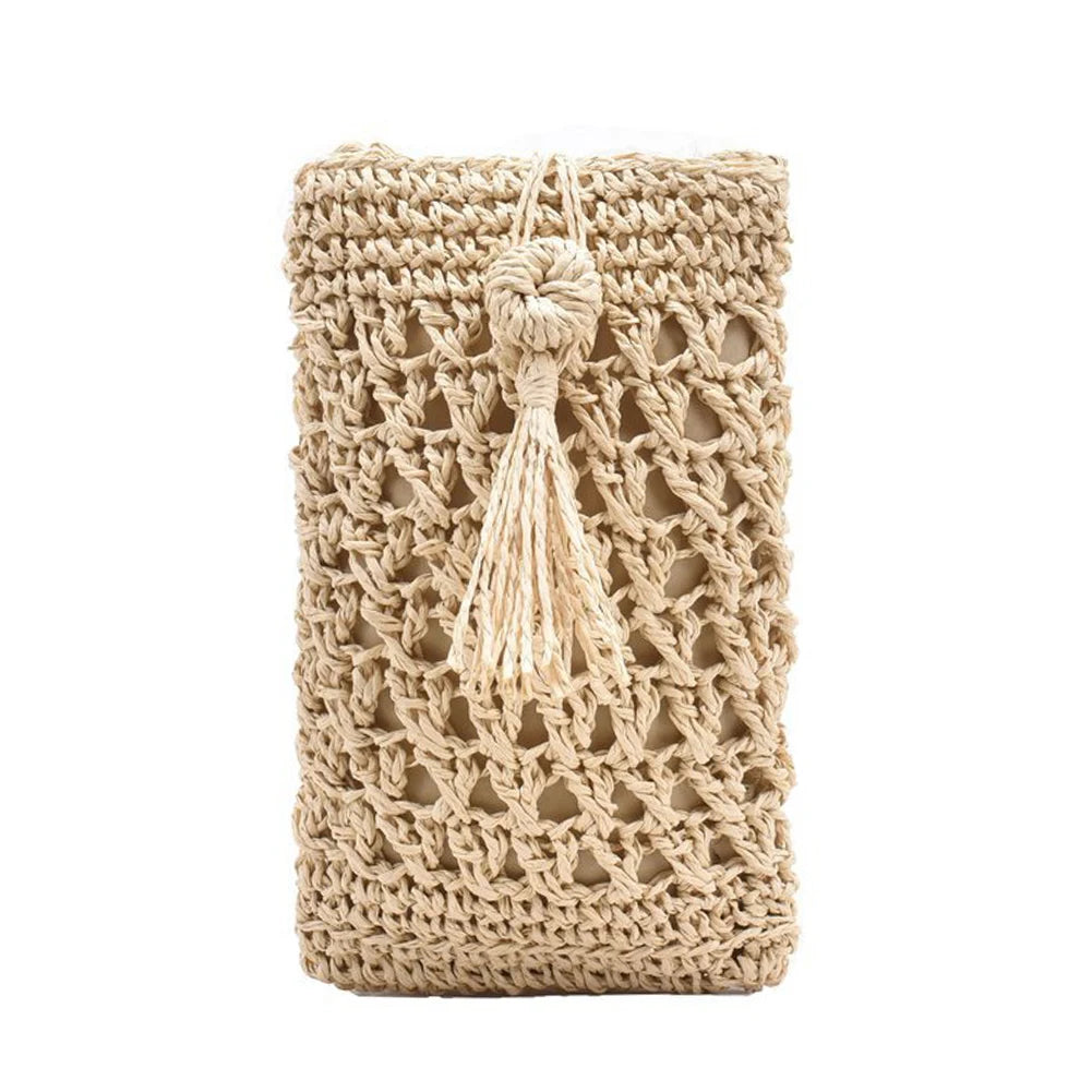 Tassels Straw Rope Messenger Bag for Women Hollow Out Crossbody Phone Purse