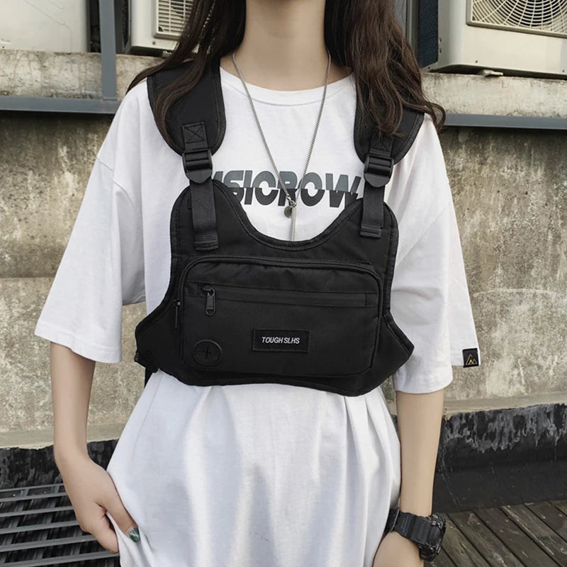 Techwear Hip Hop Tactical Functional Men Chest Vest Bag Streetwear