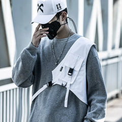 Techwear Ribbons Messenger Chest Bags Streetwear Men Vest Bag