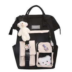 Pastel Teddy Bear Backpack Girl Waterproof Candy Colors High School Bags
