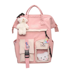Pastel Teddy Bear Backpack Girl Waterproof Candy Colors High School Bags