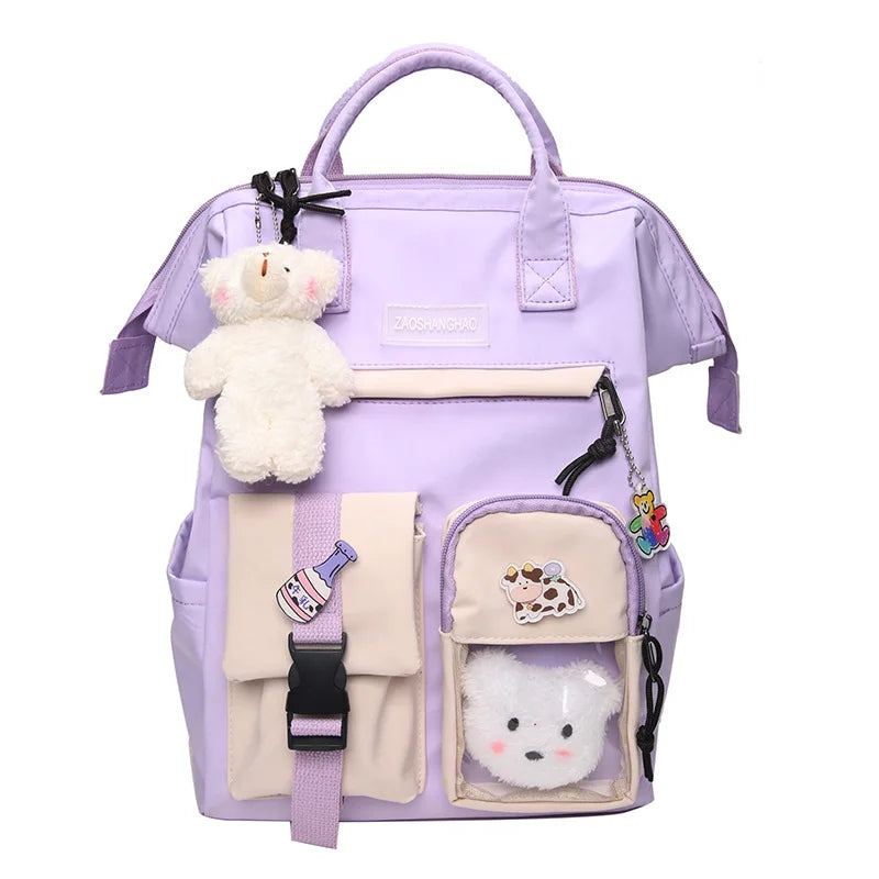 Pastel Teddy Bear Backpack Girl Waterproof Candy Colors High School Bags