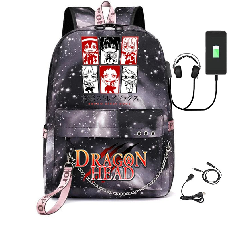 Teen USB Charging Laptop Backpack Girls Student School Bag Bungo Stray Dogs