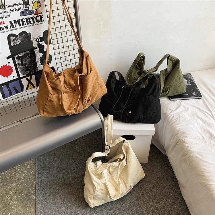 Teenager Large Canvas Handbag Student Multi-pockets Messenger Bag