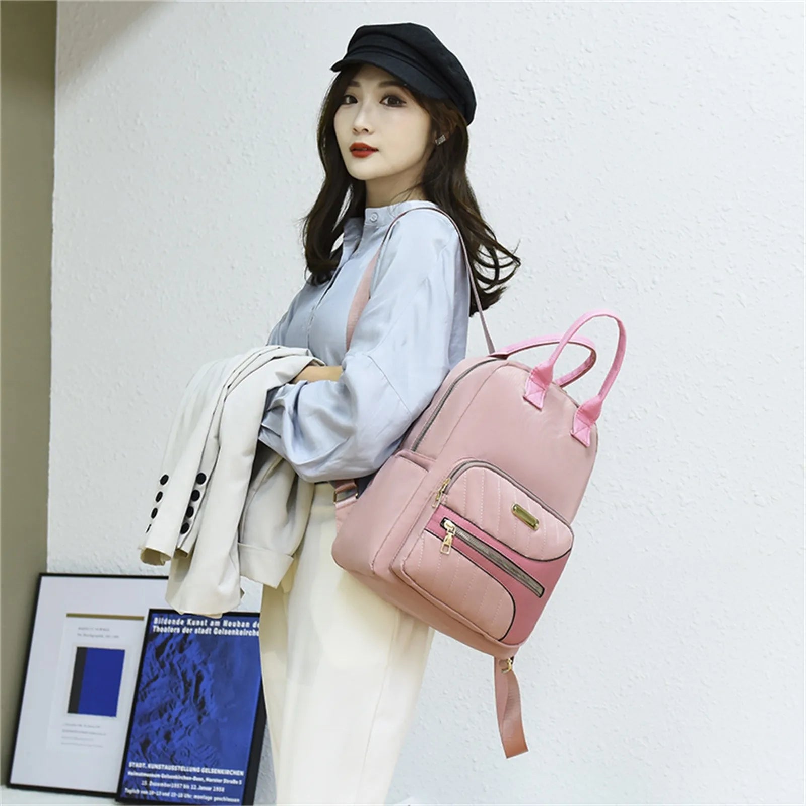 Waterproof Pu Leather Women Bag Ladies Zipper Backpack