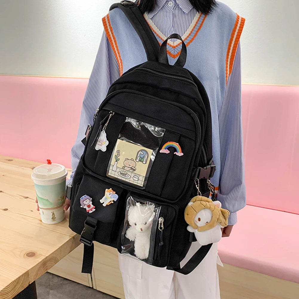 Girls Nylon Multi-pocket Backpack Lightweight Large Capacity Travel Backpack