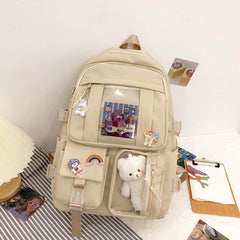 Girls Nylon Multi-pocket Backpack Lightweight Large Capacity Travel Backpack