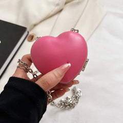 Heart Shape Mini Shoulder Bag PU Leather Women's Gift Chain Crossbody Bag