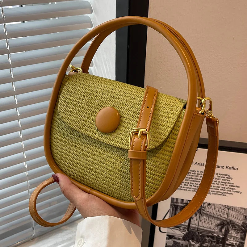 Textured Small Women's Bag Summer Straw Saddle Bag Shoulder