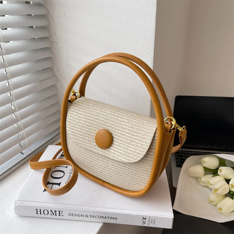 Textured Small Women's Bag Summer Straw Saddle Bag Shoulder