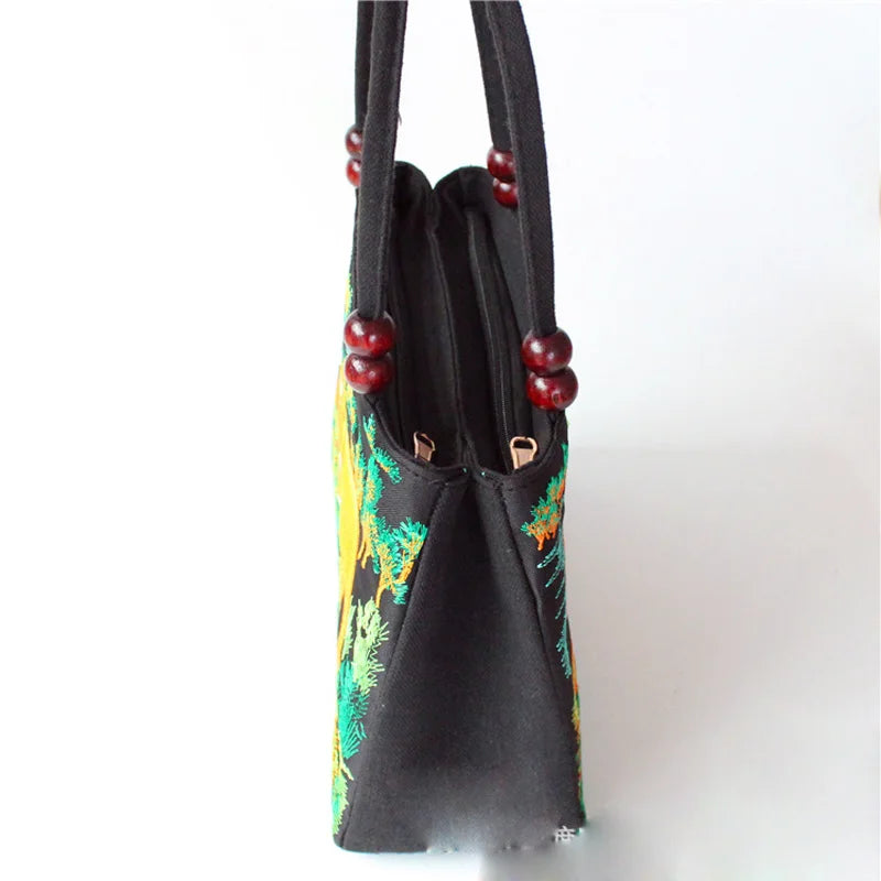 Thai Style Elephant Handbag Embroidered Canvas Shoulder Bag