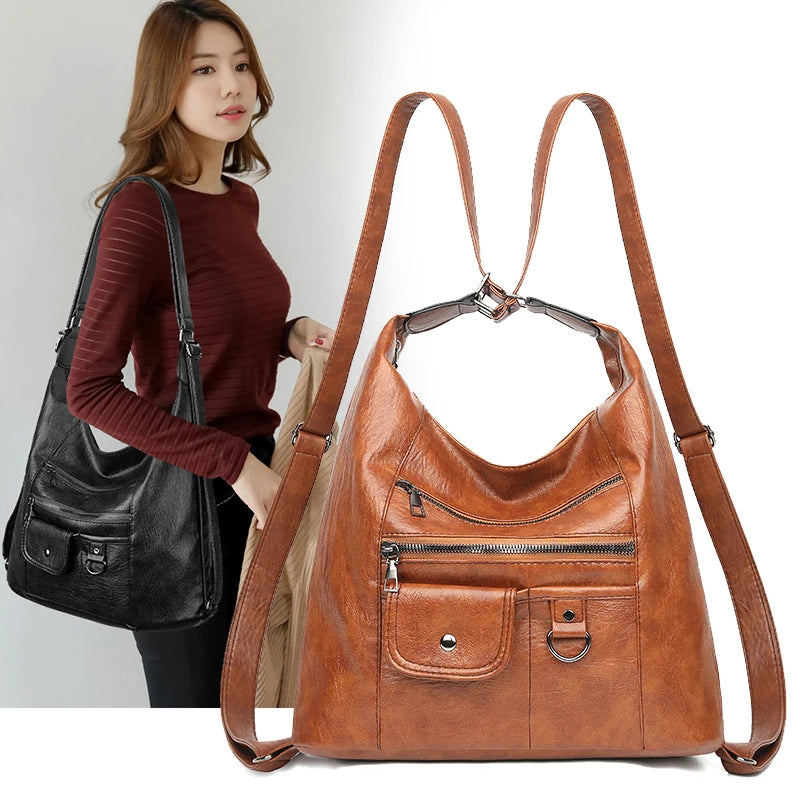 PU Women Shoulder Bags High Multifunction Women Back Pack For Students School Tr