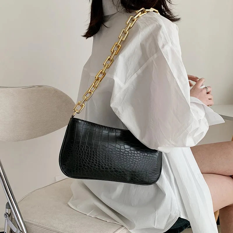 Thick Chain Shoulder Bag Minimalist Women Bag Handbags Small Clutches Vintage Ho