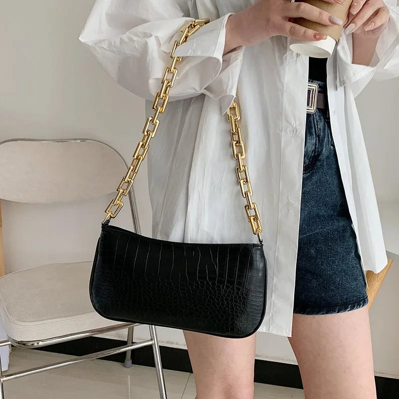 Thick Chain Shoulder Bag Minimalist Women Bag Handbags Small Clutches Vintage Ho