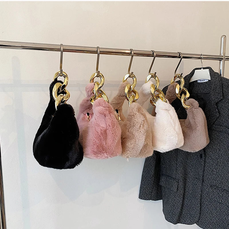 Plush Tote Bags Faux Fur Lady Shoulder Bag Female Winter Purses