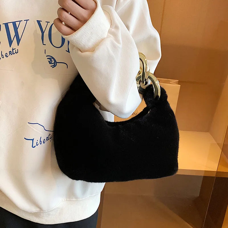 Plush Tote Bags Faux Fur Lady Shoulder Bag Female Winter Purses