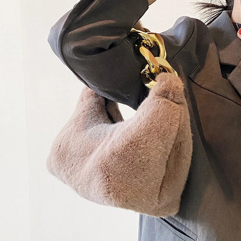 Plush Tote Bags Faux Fur Lady Shoulder Bag Female Winter Purses