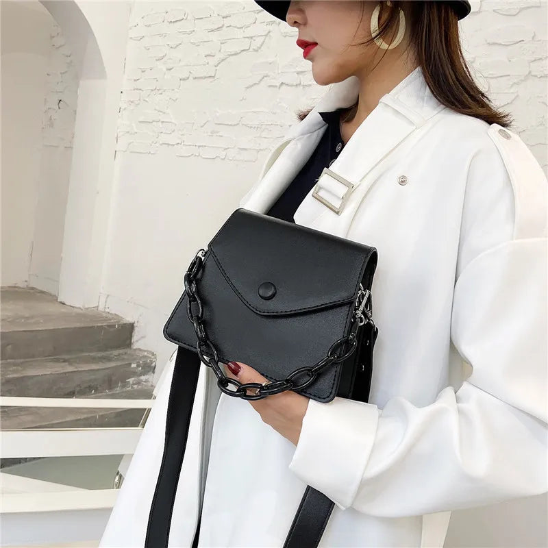 Thick Chain Handbags Solid Small Pu Leather Crossbody Shoulder Bags for Women