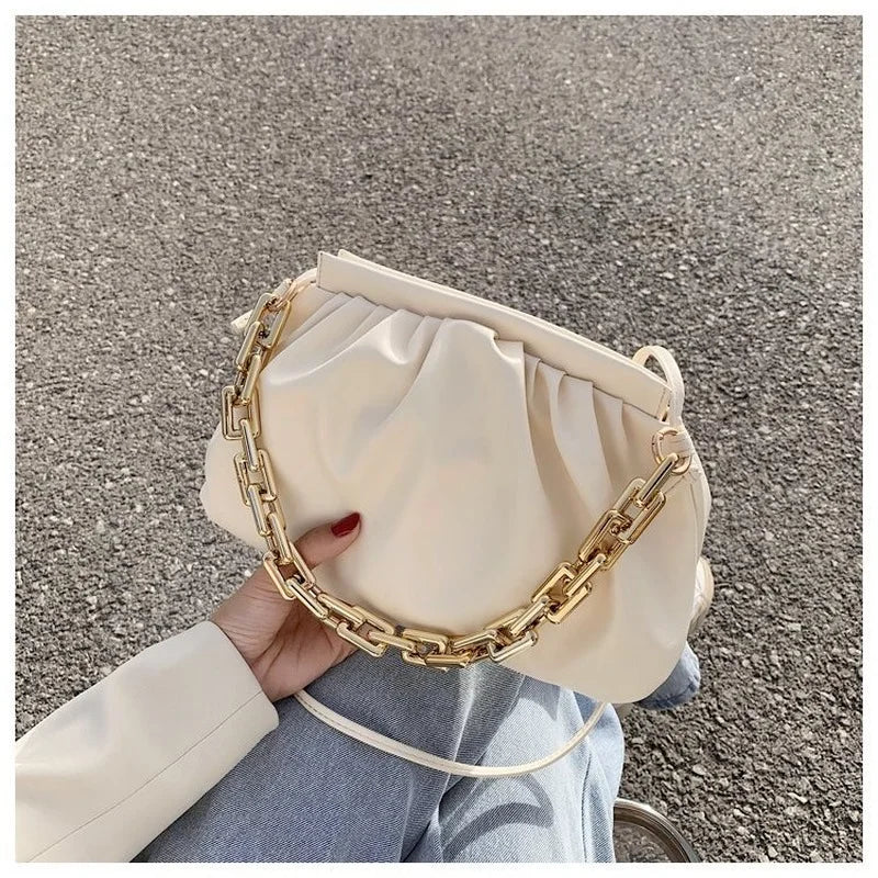 Thick Chain Shoulder Bag For Women Pleated Cloud Bag Crossbody Bag