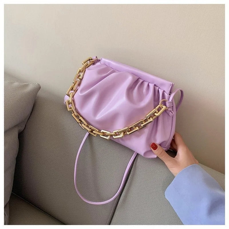 Thick Chain Shoulder Bag For Women Pleated Cloud Bag Crossbody Bag