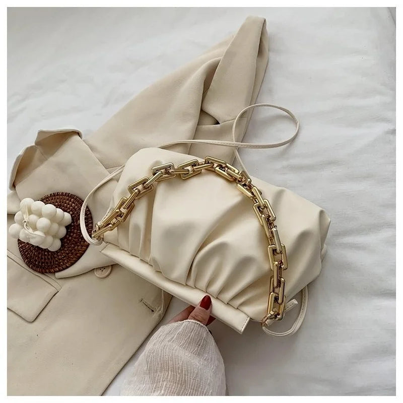 Thick Chain Shoulder Bag For Women Pleated Cloud Bag Crossbody Bag