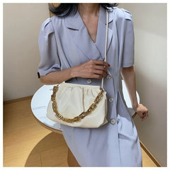 Thick Chain Shoulder Bag For Women Pleated Cloud Bag Crossbody Bag