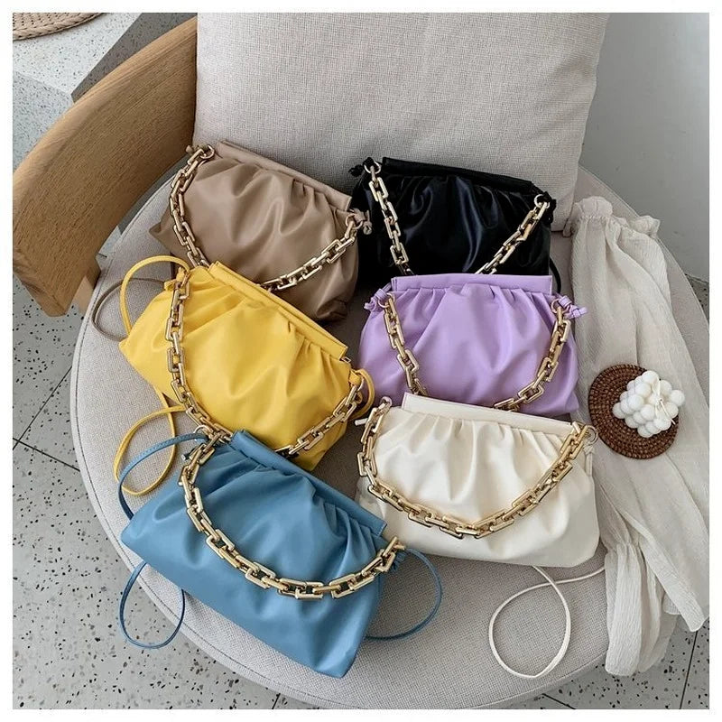 Thick Chain Shoulder Bag For Women Pleated Cloud Bag Crossbody Bag