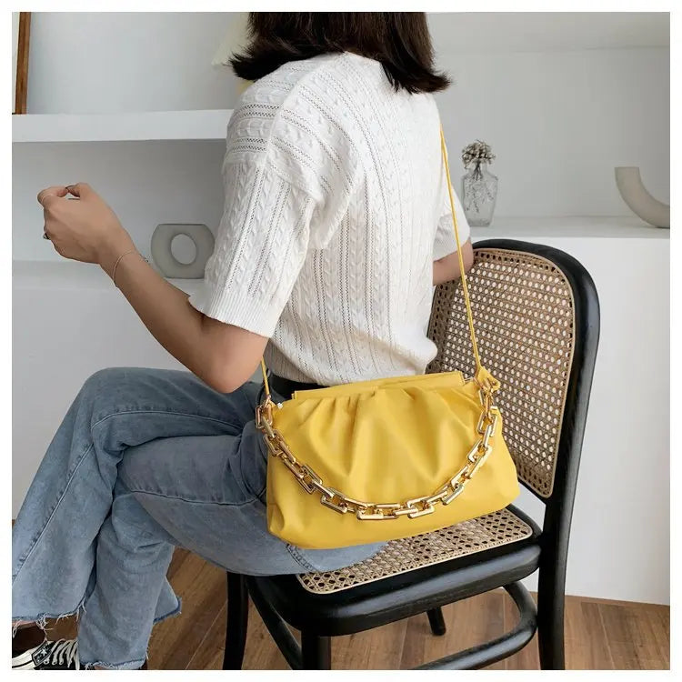 Thick Chain Shoulder Bag For Women Pleated Cloud Bag Crossbody Bag