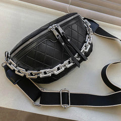 Thick Chain Waist Bag Leather Women Fanny Pack Crossbody Chest Bags