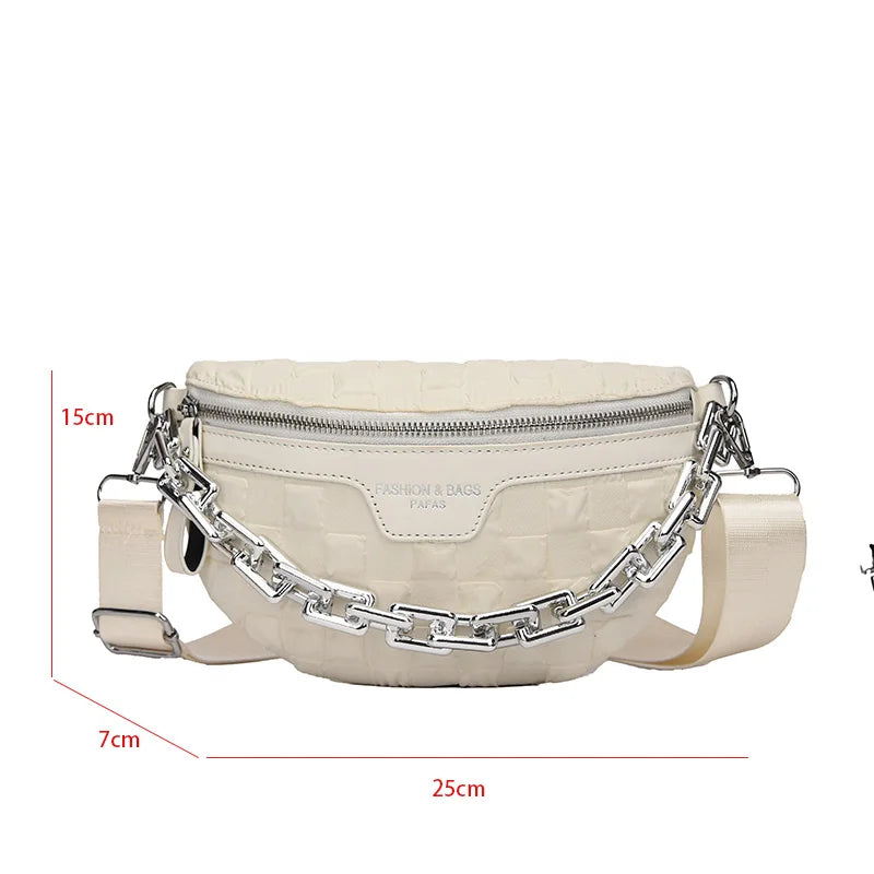 Plaid Nylon Waist Bag Thick Chain Women's Fanny Pack Casual Handbag Purse