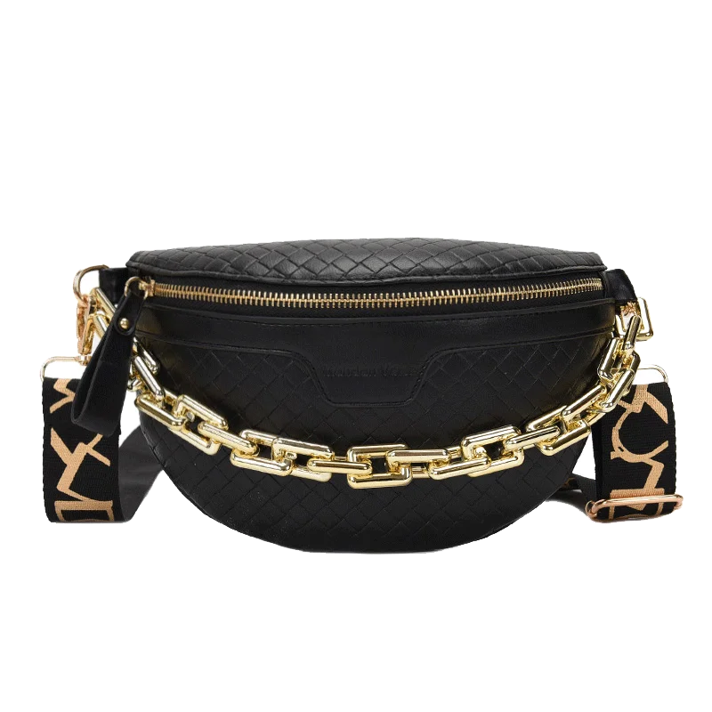 Plaid Leather Waist Bag Chain Fanny Pack Women