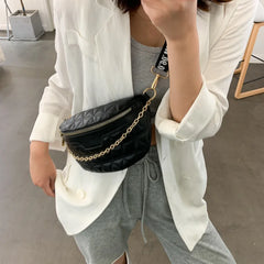Plaid Leather Waist Bag Thick Chain Women's Fanny Pack