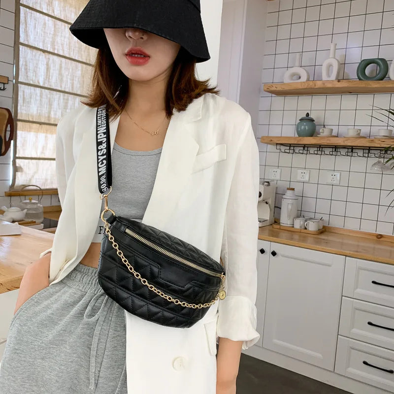 Plaid Leather Waist Bag Thick Chain Women's Fanny Pack