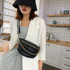 Plaid Leather Waist Bag Thick Chain Women's Fanny Pack
