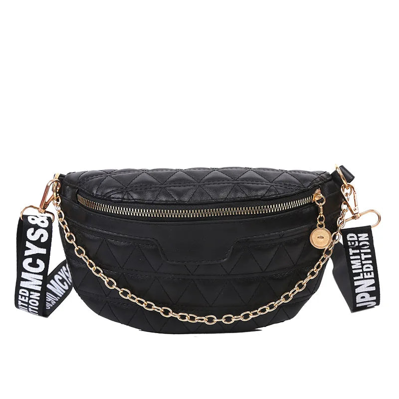 Plaid Leather Waist Bag Thick Chain Women's Fanny Pack