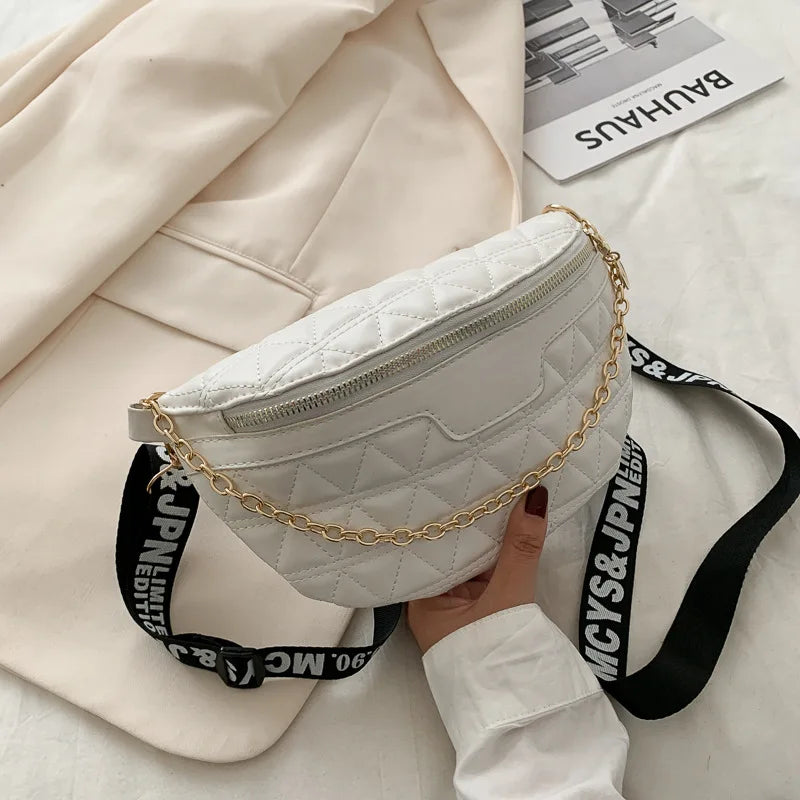 Plaid Leather Waist Bag Thick Chain Women's Fanny Pack