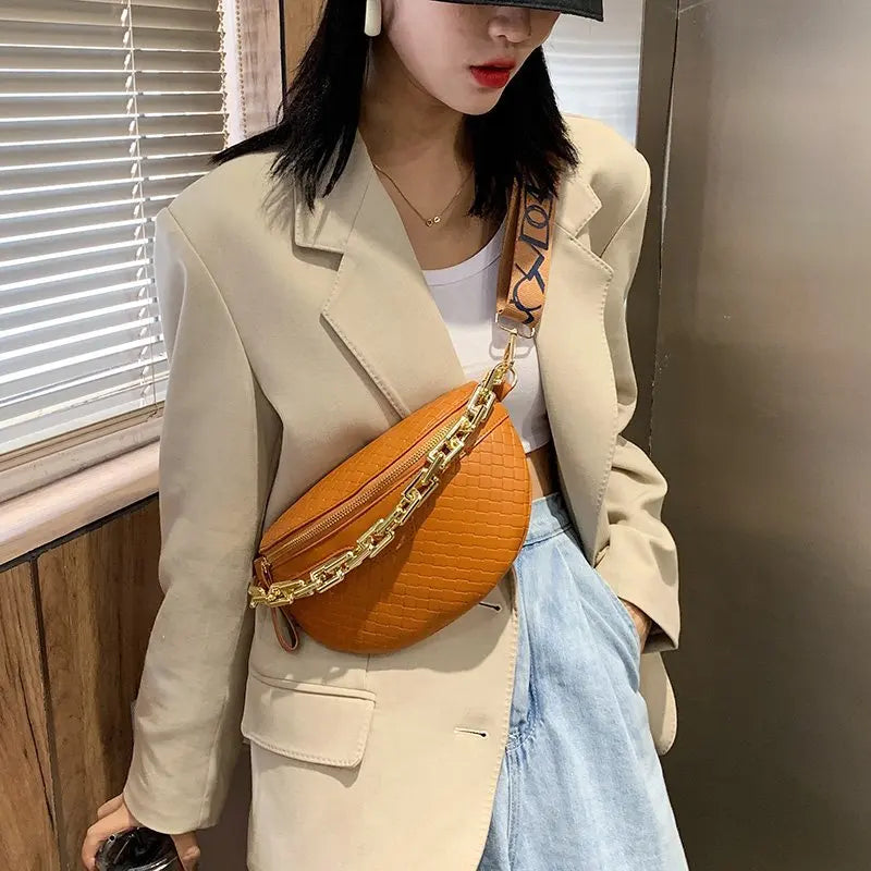Plaid Leather Waist Bag Chain Fanny Pack Women