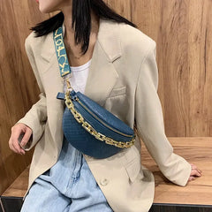 Plaid Leather Waist Bag Chain Fanny Pack Women