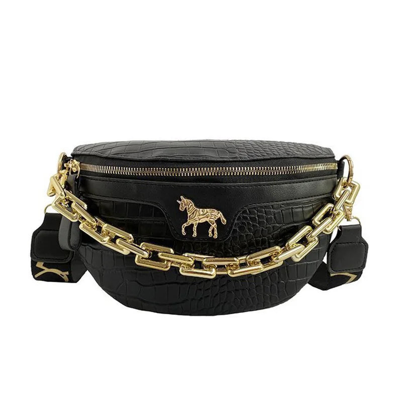 Thick Chains Leather Waist Bag Shoulder Chest Bags Women Fanny Packs